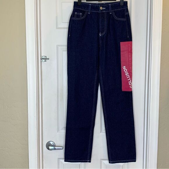 Collusion by ASOS  Dark Wash 90’s Baggy Jeans Ultra High Waisted Size 26 - Picture 1 of 11